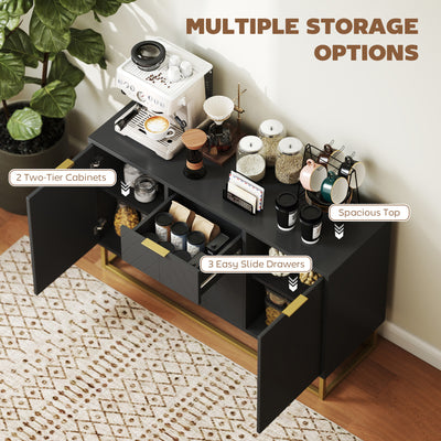 HOMCOM Sideboard with 3 Drawers and Adjustable Shelves for Living Room - Black 