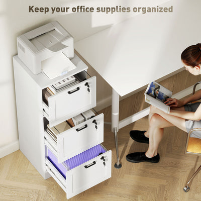 HOMCOM 3-Drawer Filing Cabinet with Lock - White 