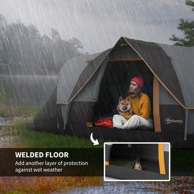 Outsunny 5-6 Man Dome Camping Tent Hiking Shelter UV Protection 3000mm Water Resistant Tunnel Tent - Multicolor 