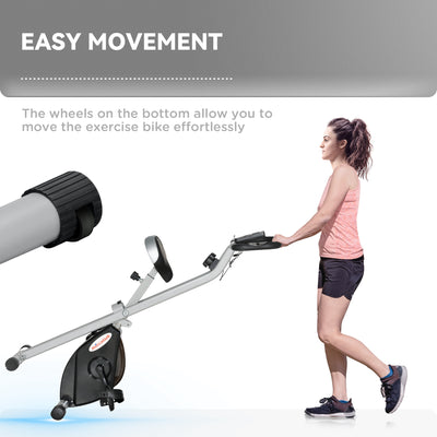 SPORTNOW Folding and Quiet Exercise Bike with 8-Level Magnetic Resistance and Heart Rate Sensor, for Home Gym, Black and Grey 