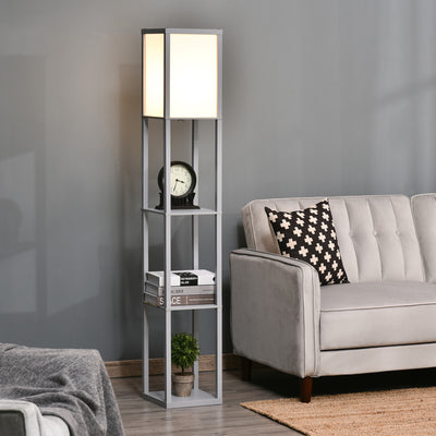 HOMCOM 3-Tier Floor Lamp, Floor Light with Storage Shelf, Reading Standing Lamp with Acrylic Shade for Living Room, Bedroom, Kitchen, Dining Room, Office, Dorm, 160cm, Grey 