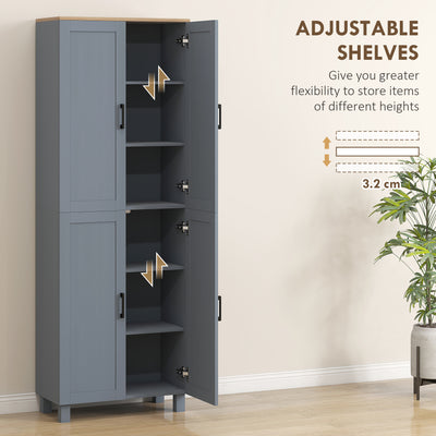 HOMCOM Freestanding Kitchen Cupboard, 4-Door Storage Cabinet with Adjustable Shelves, Modern Kitchen Pantry for Dining Room, 170cm, Grey Wood Effect 