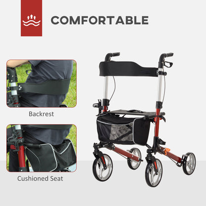 HOMCOM 88.5-106cm Aluminium Frame Rollator Walker, with Brakes - Red 