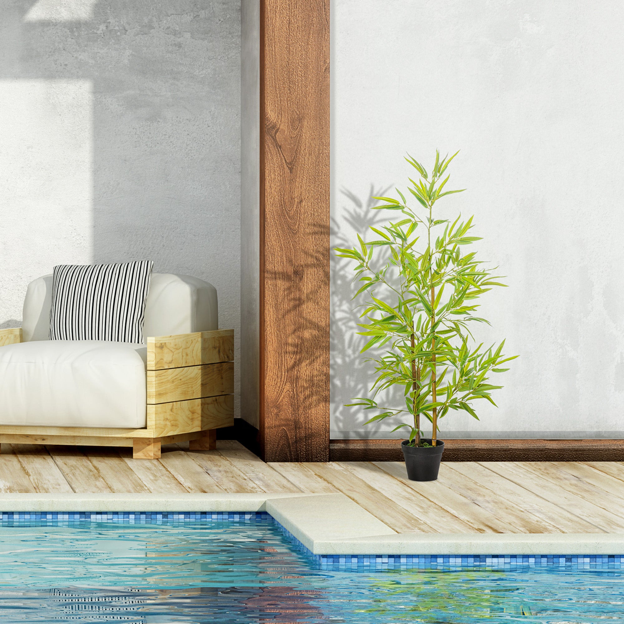 Outsunny Set of 2 120cm/4FT Artificial Bamboo Trees Decorative Plant w/ Heavy Pot Indoor Outdoor Style Home Office Greenery Decoration 