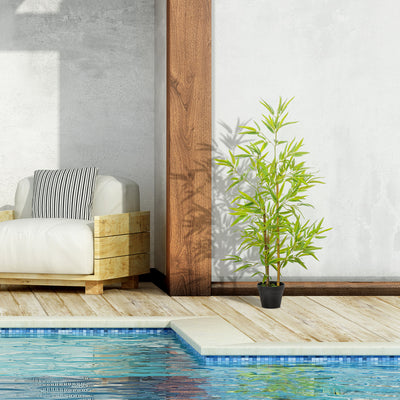 Outsunny Set of 2 120cm/4FT Artificial Bamboo Trees Decorative Plant w/ Heavy Pot Indoor Outdoor Style Home Office Greenery Decoration 