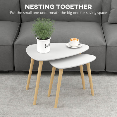 HOMCOM Nesting Coffee Table, Set of 2 Side Tables, Stacking End Tables with Solid Wood Legs, for Living Room Bedroom, Light Grey 