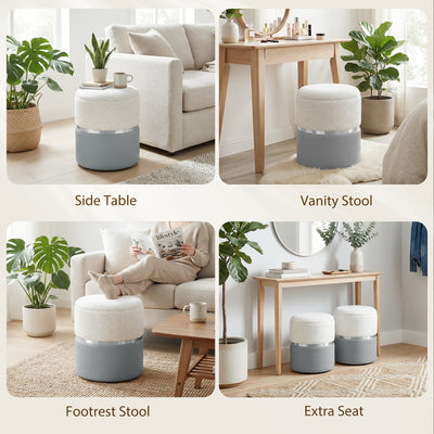 HOMCOM Nesting Round Ottoman with Storage Set of 2 - Cream/Grey 
