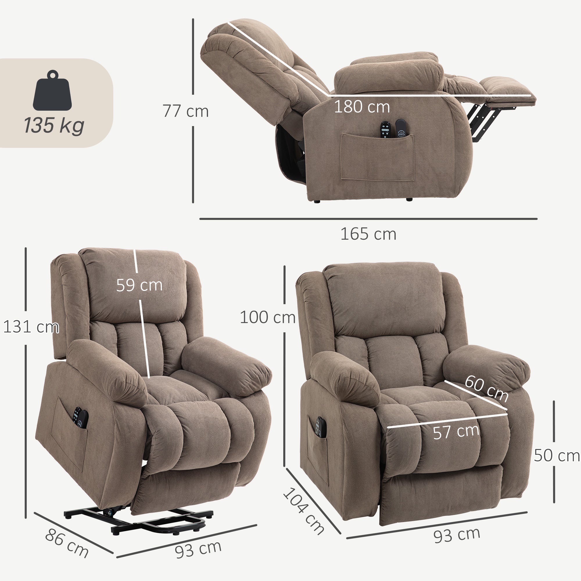 HOMCOM Recliner Armchair Lift Chair, Electric Recliner Chair with Vibration Massage and Heat, Wide Seat, USB Port, Light Brown 