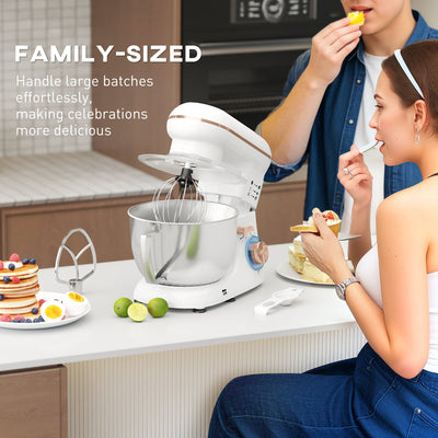 HOMCOM 1300W Kitchen Stand Mixer, with Accessories - White 