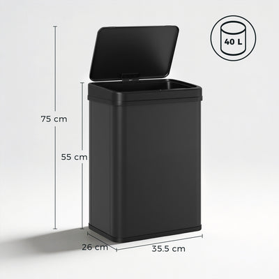 HOMCOM 40L Sensor Bin with Soft-Close Lid, Stainless Steel Automatic Touchless Motion Sensor Kitchen Bin, Black