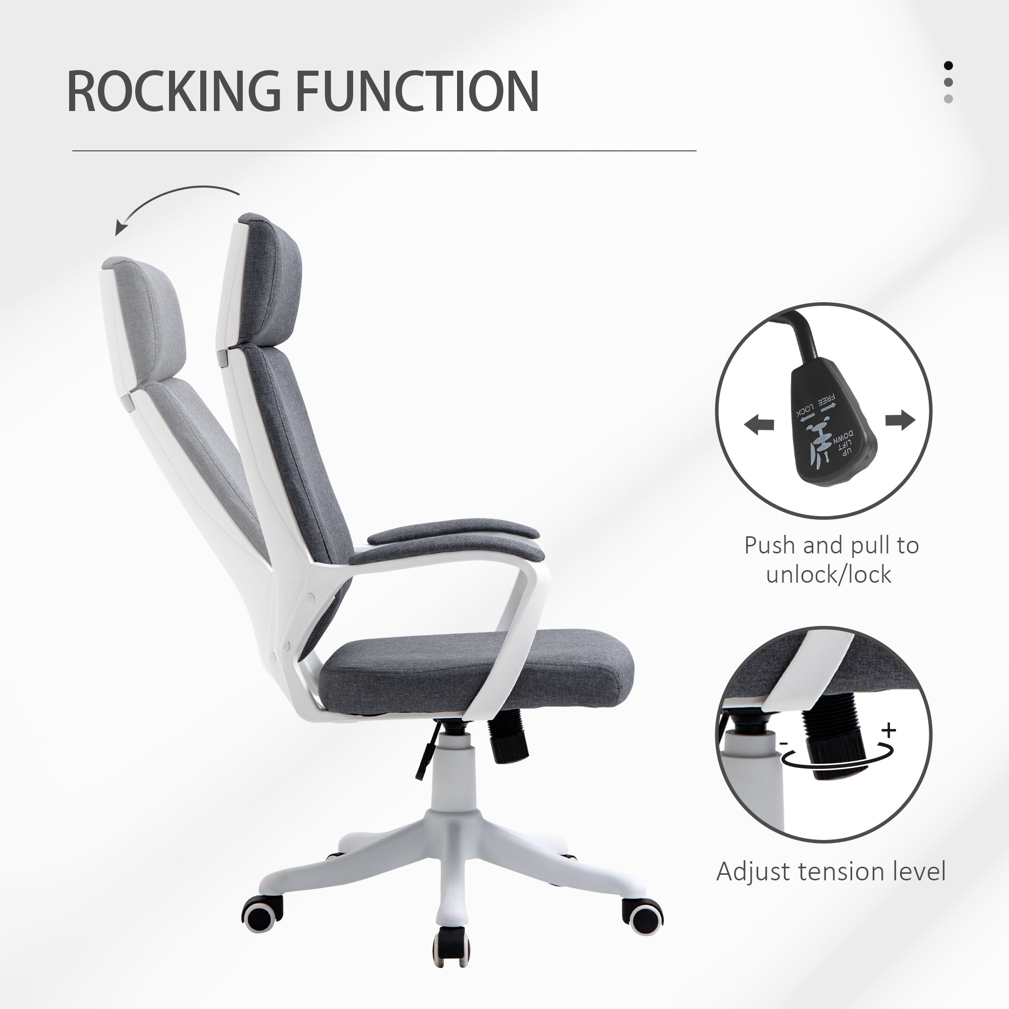 Vinsetto Office Chair, Ergonomic Desk Chair, High Back Study Chair with Headrest and Lumbar Back Support, Adjustable Height for Home and Work, Grey 