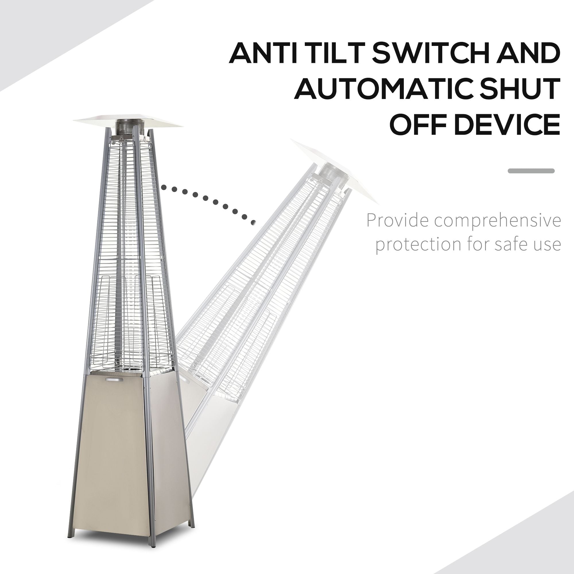 Outsunny Stainless Steel Outdoor Garden Pyramid Patio Heater with Wheels and Rain Cover - Silver 