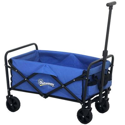 Outsunny 62L Festival Trolley on Wheels, Garden Folding Trolley Cart, 120kg Heavy Duty Collapsible Folding Wagon with Adjustable Handle and Carrying Bag for Beach, Camping, Festival, Blue 