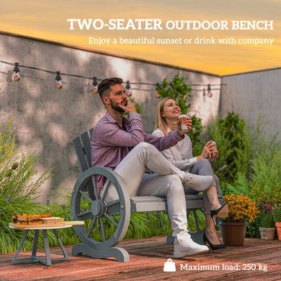 Outsunny Fir Wood Love Seats with Wheel-Shaped Armrests, Large Load-Bearing Chair, Grey 