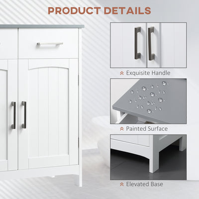 kleankin Freestanding Bathroom Cabinet, Storage Cupboard with 2 Drawers, Double Doors, Adjustable Shelf, White 