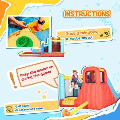 Outsunny 4 in 1 Bouncy Castle, with Slide, Pool, Trampoline, Climbing Wall, Blower - Multicoloured 