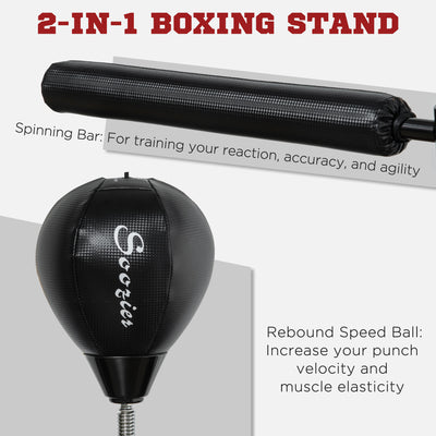 SPORTNOW Adjustable Speed Bag, Boxing Bag, with Stand, Reflex Bar, Punching Pad, Black 