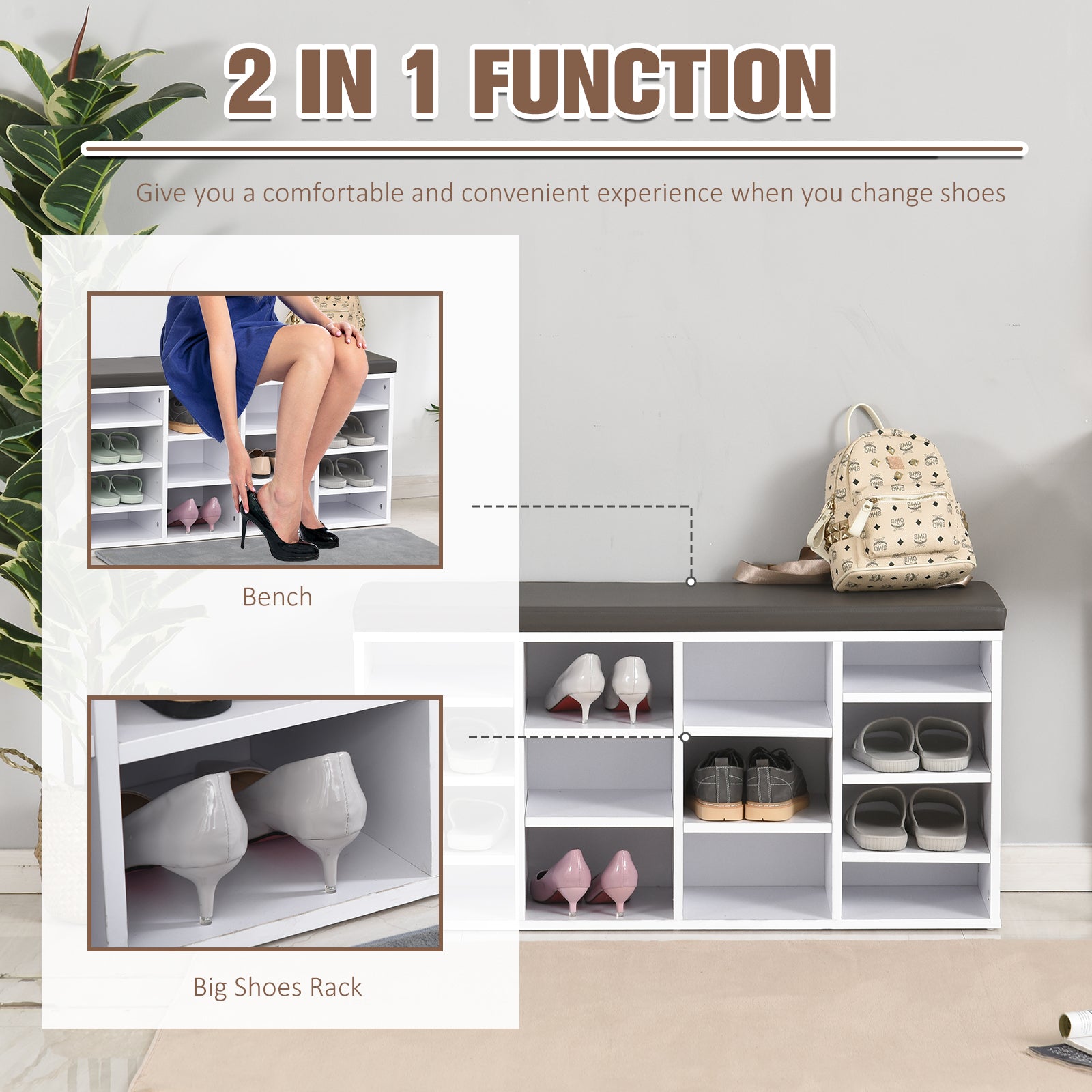 HOMCOM Multi-Storage Shoe Rack w/ 14 Compartments Cushion Moving Shelves Solid Frame Foot Pads Home Office Tidy Organisation Boots Trainers White 