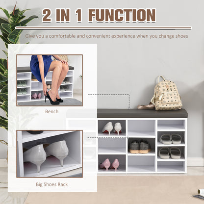 HOMCOM Multi-Storage Shoe Rack w/ 14 Compartments Cushion Moving Shelves Solid Frame Foot Pads Home Office Tidy Organisation Boots Trainers White 