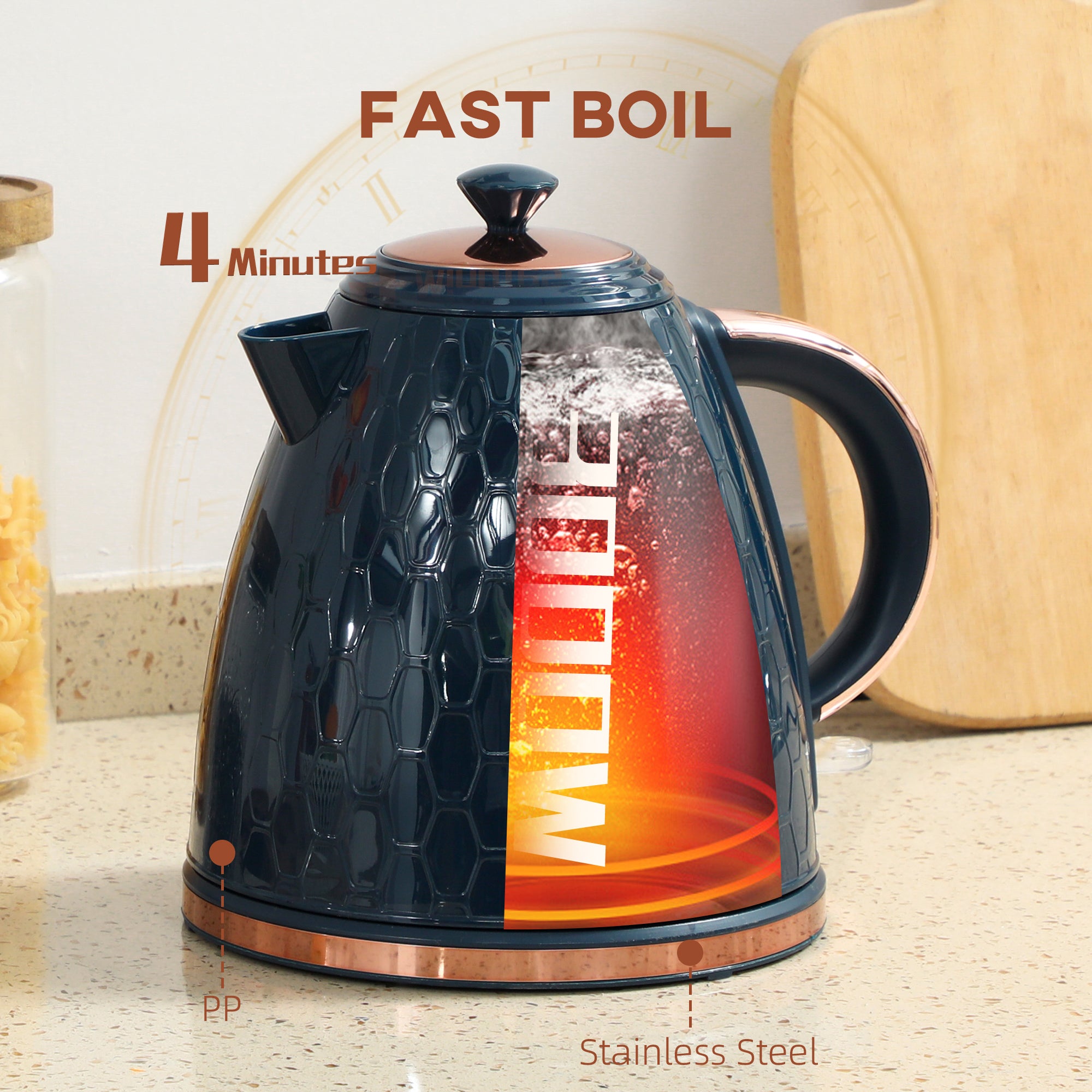 HOMCOM 3000W Rapid Boil Honeycomb Kettle - Dark Blue 