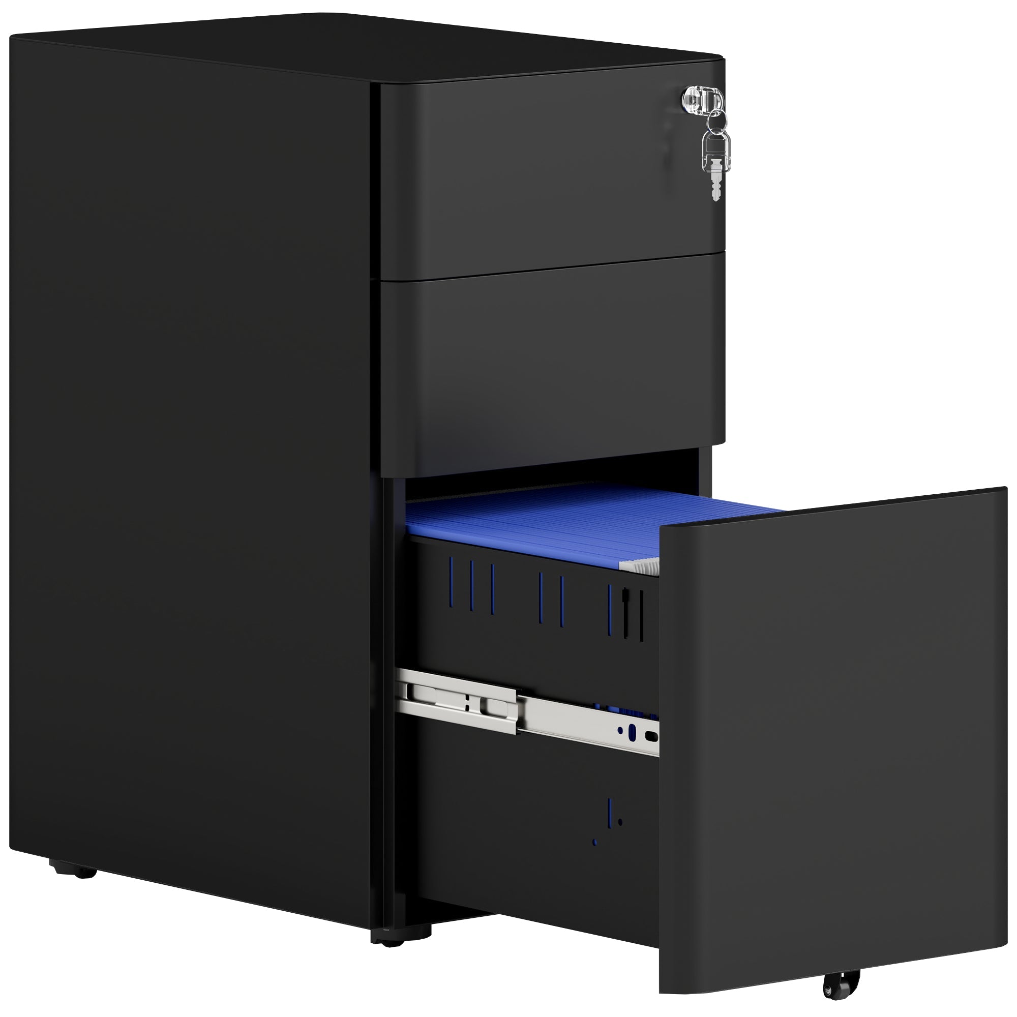 Vinsetto 3-Drawer Steel Filing Cabinet with Lock - Black 