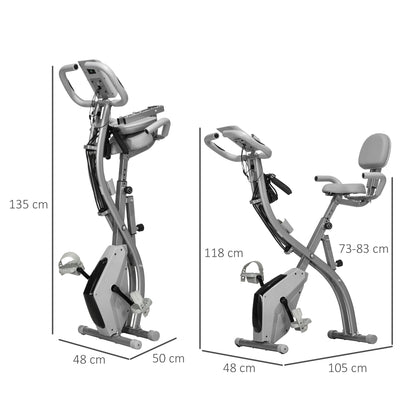 HOMCOM 2-in-1 Folding Exercise Bike with 8-Level Magnetic Resistance, Arm Resistance Band, Pulse Sensor, Grey 