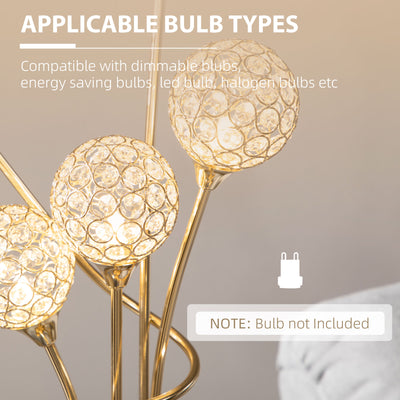 HOMCOM Crystal Floor Lamps for Living Room Bedroom with 5 Light, Modern Upright Standing Lamp, 34x25x156cm, Gold Tone 