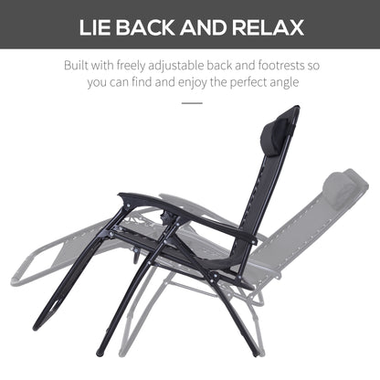 Outsunny Zero Gravity Chair Metal Frame Texteline Armchair Outdoor Folding and Reclining Sun Lounger with Head Pillow for Patio Decking Gardens Camping, Black 