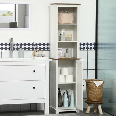kleankin Bathroom Cabinet, Tall Storage Cabinet with Door and Adjustable Shelves, 39.5 x 30 x 160 cm, White 