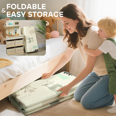 AIYAPLAY Animal-Themed Baby Plat Mat Double Sided, Foldable, Water-Resistant for Outdoor/Indoor, 177 x 146 x 1.5cm 