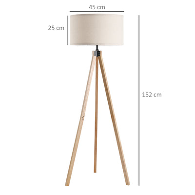 HOMCOM Floor Lamp with Elegant Wood Tripod, Free Standing E27 Bulb Lamp Versatile Use For Home Office - Beige 