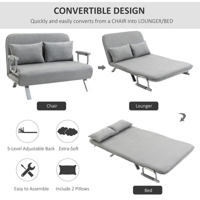HOMCOM Two-Seater Click-Clack Sofa Bed - Light Grey 