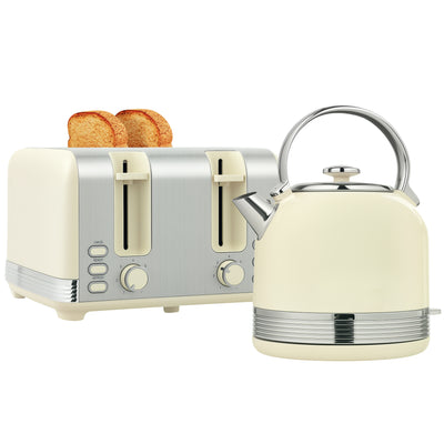 HOMCOM Polished Metal Kettle and Toaster Set - Cream 