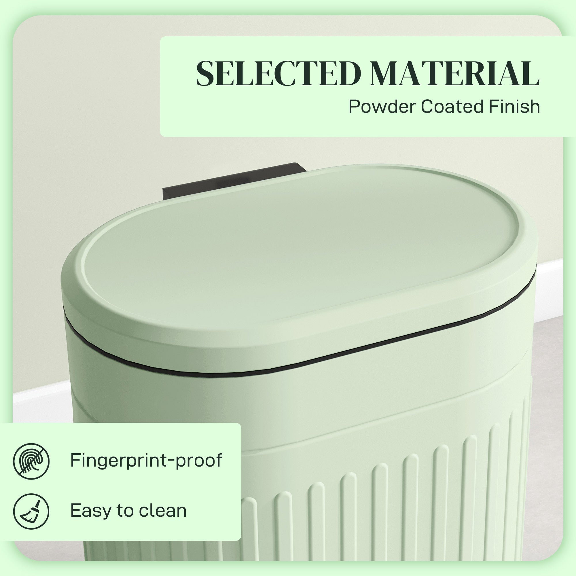 HOMCOM 20L Metal Kitchen Bin, with Soft-Close Lid - Light Green 