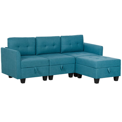 HOMCOM 'L' Shape Modular Sofa, with Storage - Light Blue 