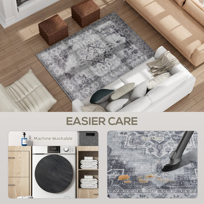 HOMCOM Vintage Area Rug, Non-Slip Washable Rug, Flannel Floor Carpet for Living Room, Bedroom, Dining Room, Home Office, 170 x 120 cm, Grey 