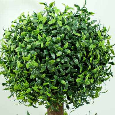 HOMCOM Set of 2 Decorative Artificial Plants, Topiary Ball-shaped Boxwood Trees in Pot, Fake Plants for Home Indoor outdoor Decor, 100cm, Green 