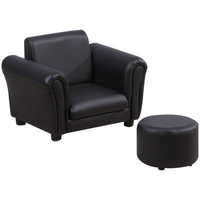 HOMCOM Toddler Chair Single Seater Kids Sofa Set, 54 x 42 x 41cm, Kids Sofa with Stool, Black 