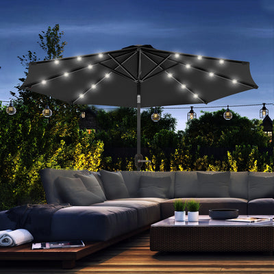 Outsunny 2.7m Outdoor Patio Garden Umbrella Parasol with Tilt Crank and 24 LEDs Lights, Black 
