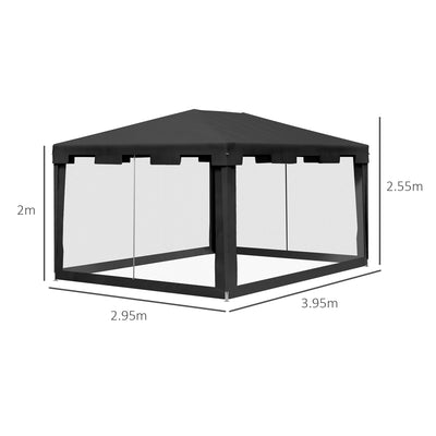 Outsunny 4 x 3 m Party Tent Wedding Gazebo Outdoor Waterproof PE Canopy Shade with Panel 