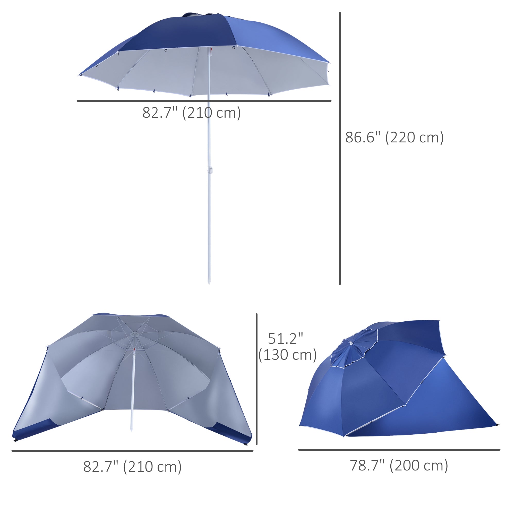 Outsunny 2m UV Protection Fishing Beach Umbrella Brolly Shelter w/ Side Panel Tent Blue 