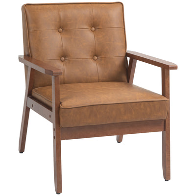 HOMCOM Retro-Style Accent Chair, with Faux Leather Seat - Brown 