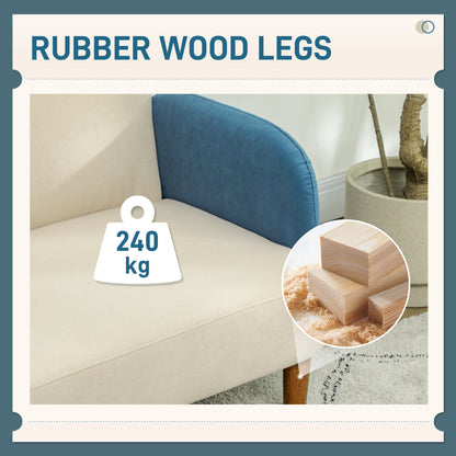 HOMCOM Two-Seater Velvet-Feel Mid Century Sofa - Cream/Blue 