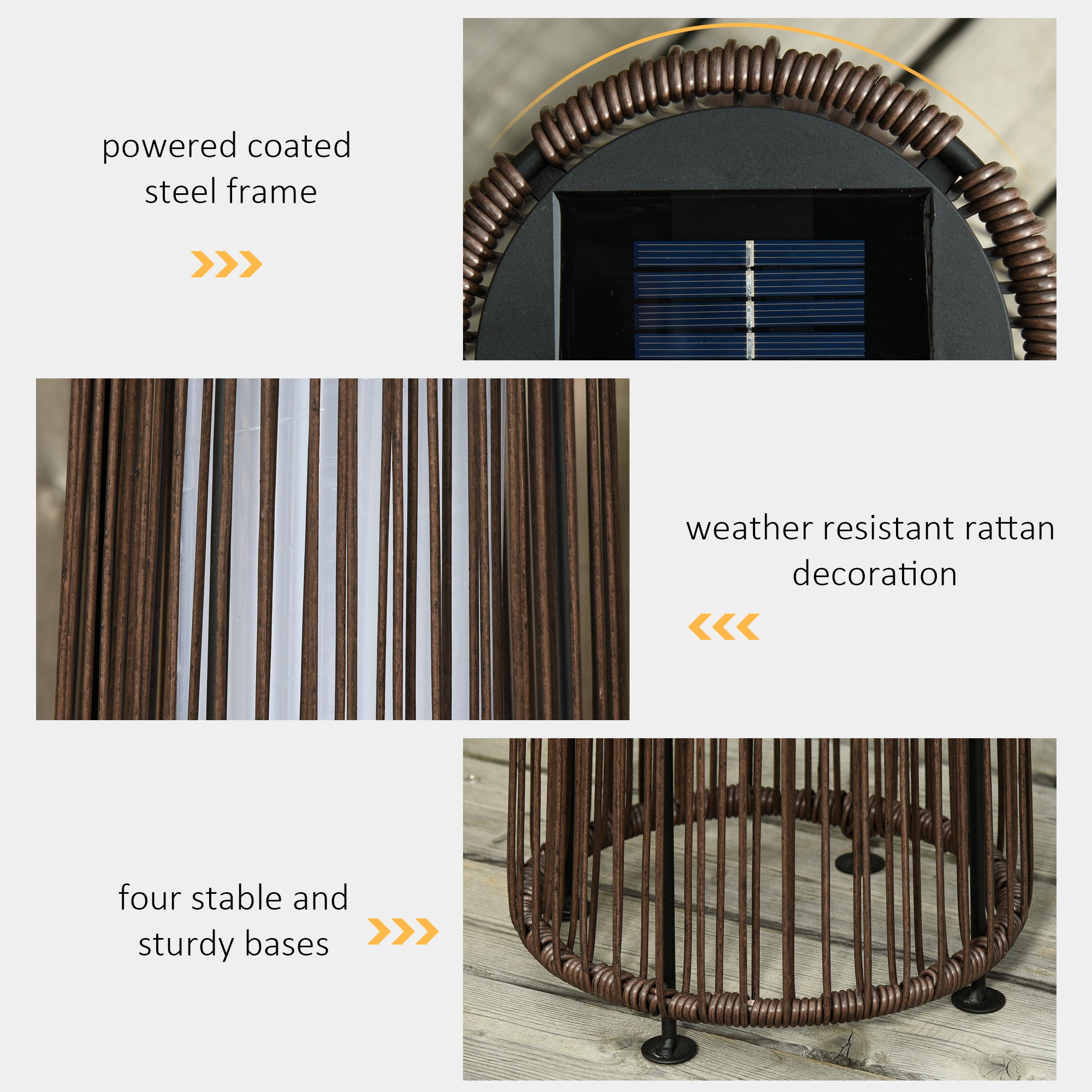 Outsunny Patio Garden PE Rattan Solar Lights Woven Resin Wicker Lantern Auto On/Off Solar Powered Lights for Porch, Yard, Lawn, Courtyard, Indoor & Outdoor  Brown 