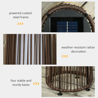 Outsunny Patio Garden PE Rattan Solar Lights Woven Resin Wicker Lantern Auto On/Off Solar Powered Lights for Porch, Yard, Lawn, Courtyard, Indoor & Outdoor  Brown 