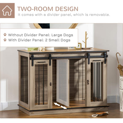 PawHut Dog Crate Furniture for Large Dogs, Double Dog Cage for Small Dogs, with Sliding Doors - Oak Tone 