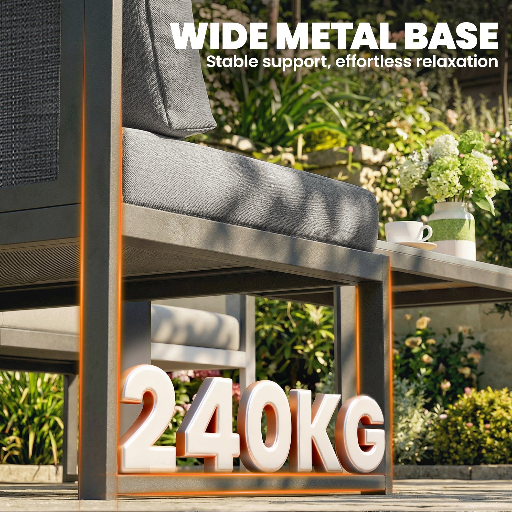Outsunny 6 Seater Metal Garden Furniture Corner Sofa Set with 3 Loveseats, Faux Wood Table, Texteline Seat, Cushions, Dark Grey 