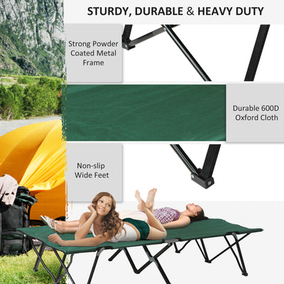 Outsunny Double Camping Cot Bed, with Bag - Green 