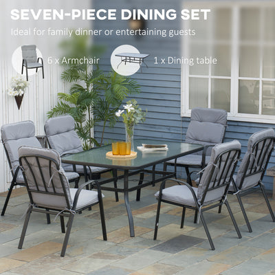 Outsunny Seven-Piece Garden Dining Set with Cushions - Grey 