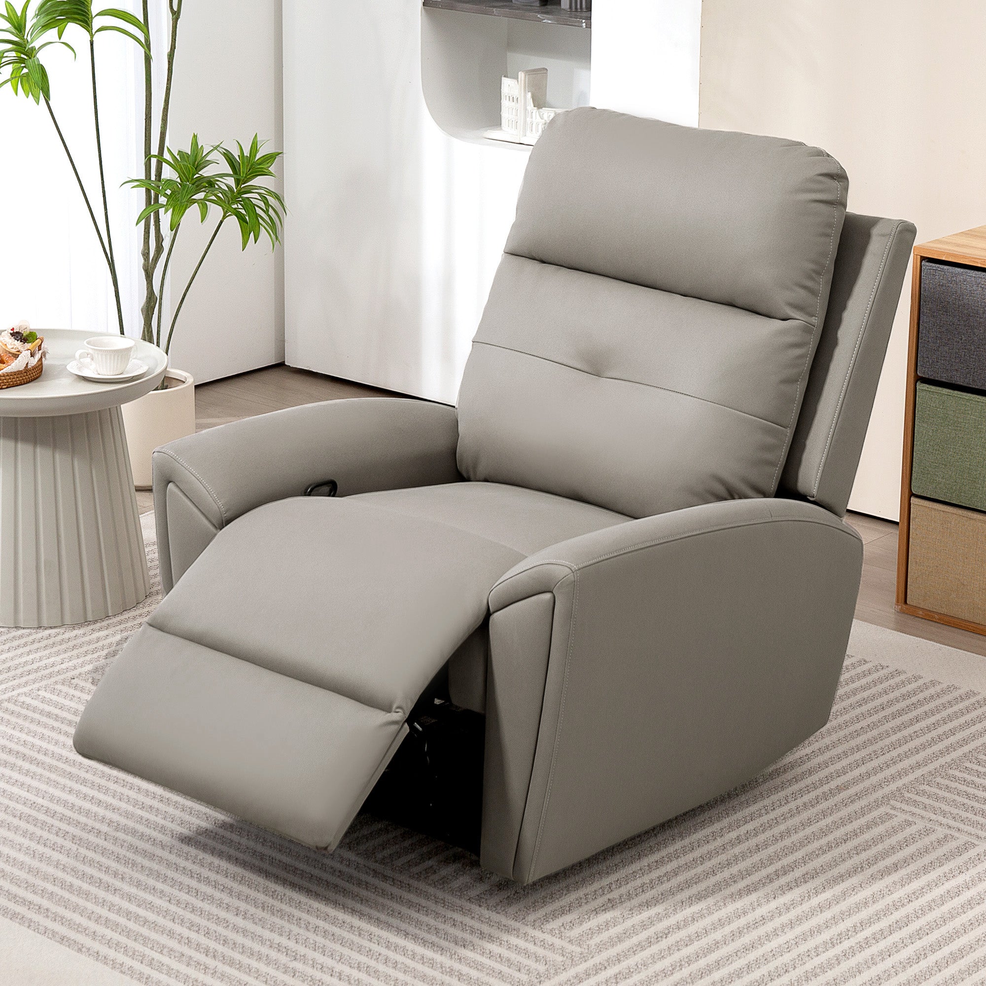 HOMCOM Recliner Armchair, Manual Reclining Chair with Adjustable Leg Rest and Reclining Functions, Modern Microfibre Overstuffed Lounge Seating for Living Room, Bedroom, Grey